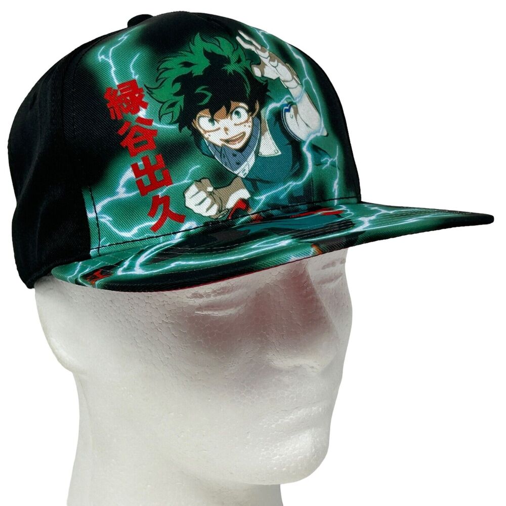 My Hero Academia Izuku Midoriya Hat Cap Black Manga Anime Deku 6 Panel Snapback